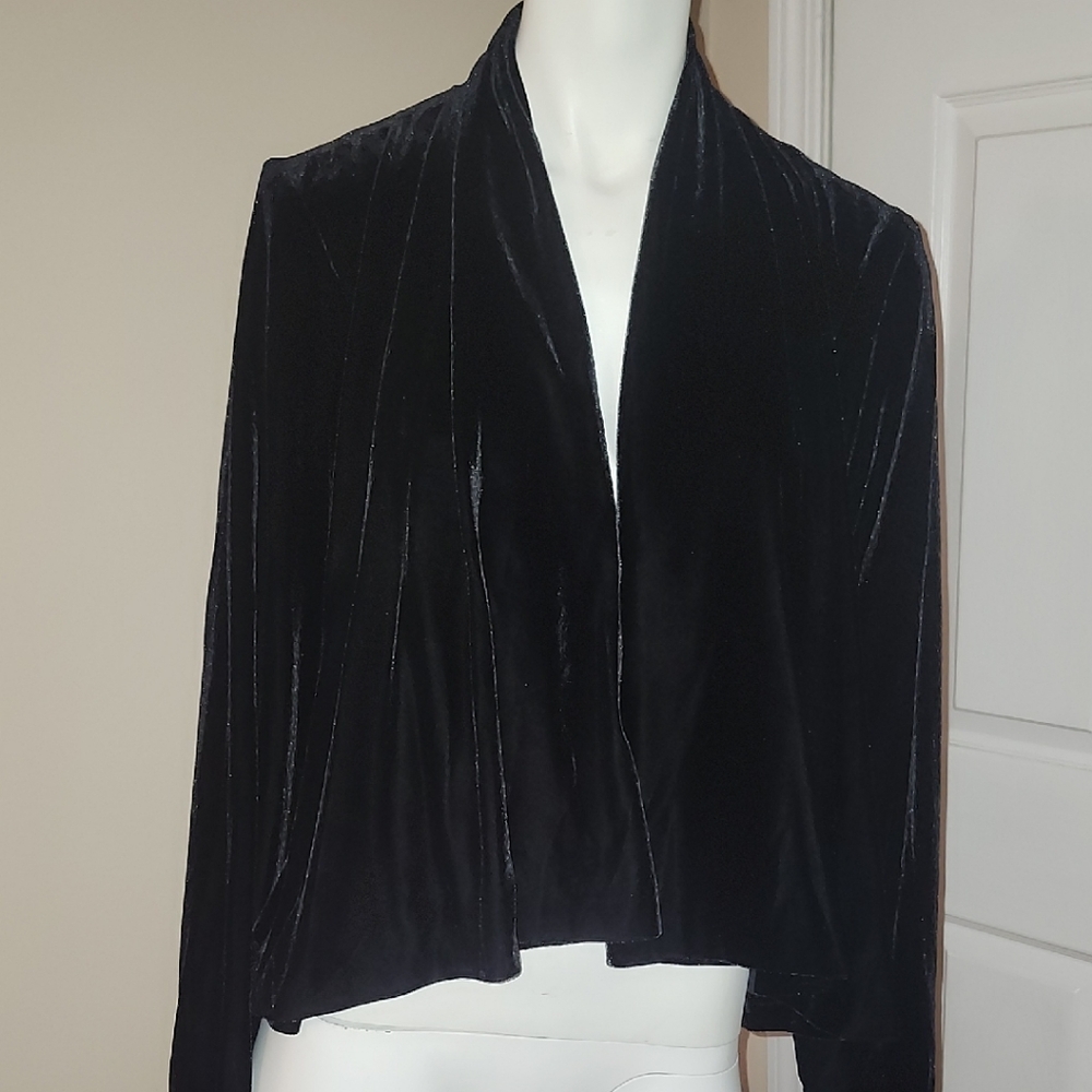 Alex Evenings Black Velvet Open-Front Jacket